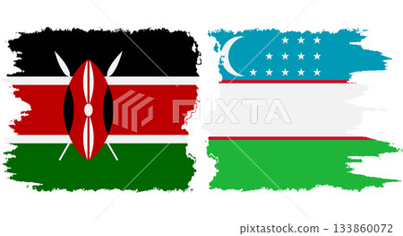 Uzbekistan and Kenya grunge flags connection vector 133860072
