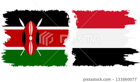 Yemen and Kenya grunge flags connection vector 133860077