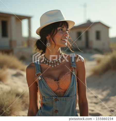 Summer in the desert with a carefree spirit and sunshine Generative AI 133860154