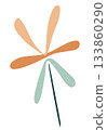 Abstract minimalist flower with orange and green petals on a thin stem. 133860290