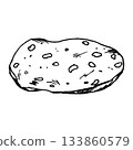 Vector illustration of a salami slice with scattered fat pieces and a rough outline. This drawing suits charcuterie themes, pizza toppings, deli ingredients and simple recipe graphics. Vector illustration of a salami slice with scattered fat pieces and a rough outline. This drawing suits charcuterie themes, pizza toppings, deli ingredients and simple recipe graphics. 133860579