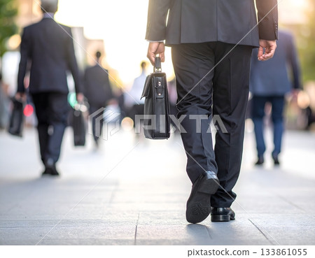 城市熙熙攘攘，人們沿著鵝卵石街道匆匆而過。 133861055