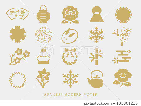 A modern Japanese winter motif with a gold silhouette A modern Japanese winter motif with a gold silhouette 133861213