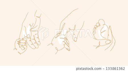 Mother hold child finger hand foot illustration beige Mother hold child finger hand foot illustration beige 133861362