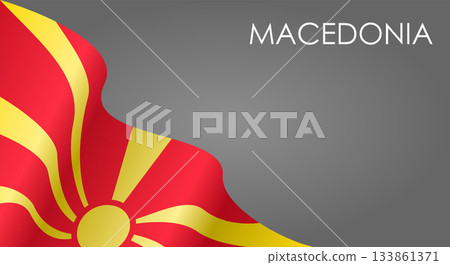 North Macedonian flag waving on gray background. Vector illustration. North Macedonian flag waving on gray background. Vector illustration. 133861371
