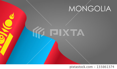 Mongolian flag waving on gray background. Vector illustration. Mongolian flag waving on gray background. Vector illustration. 133861374