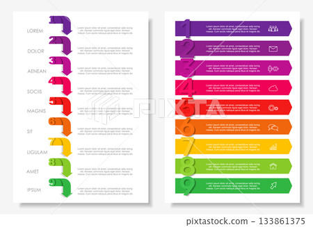 Infographic layouts with numbered steps, icons, and placeholder text for business, planning, or presentation purposes. Vector. Infographic layouts with numbered steps, icons, and placeholder text for business, planning, or presentation purposes. Vector. 133861375