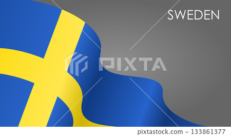 Swedish flag waving on gray background. Vector illustration. 133861377