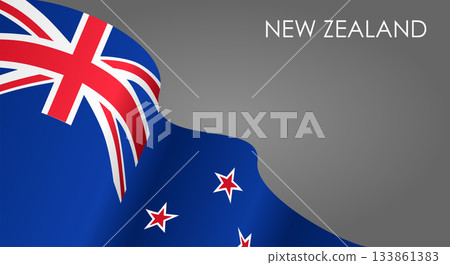 New Zealand flag waving on gray background. Vector illustration. New Zealand flag waving on gray background. Vector illustration. 133861383