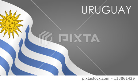 Uruguayan flag waving on gray background. Vector illustration. Uruguayan flag waving on gray background. Vector illustration. 133861429