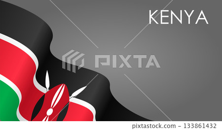 Kenyan flag waving on gray background. Vector illustration. 133861432