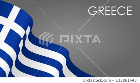 Greek flag waving on gray background. Vector illustration. 133861448