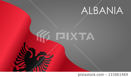 Albanian flag waving on gray background. Vector illustration. 133861469