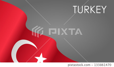Turkish flag waving on gray background. Vector illustration. 133861470