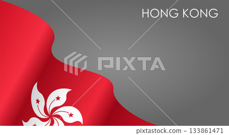 Hong Kong flag waving on gray background. Vector illustration. 133861471