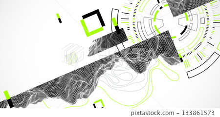 Abstract background. Scientific and technological concept with the use of technical elements formed in the shape of a circle. Vector 133861573