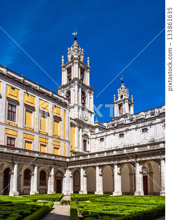 Courtyard of the Mafra National Palace, Convent and Basilica. Baroque architecture at Mafra in Portugal. Courtyard of the Mafra National Palace, Convent and Basilica. Baroque architecture at Mafra in Portugal. 133861635