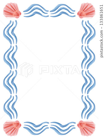 Watercolor decorative ocean frame with seashells and wave elements. Isolated template for invitations, cards, posters, scrapbooking, packaging, textiles, beach house decor, nursery, coastal designs. Watercolor decorative ocean frame with seashells and wave elements. Isolated template for invitations, cards, posters, scrapbooking, packaging, textiles, beach house decor, nursery, coastal designs. 133861651