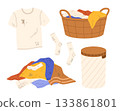 Dirty laundry set. Laundry basket. Messy pile of dirty clothes. Flat vector isolated illustration 133861801