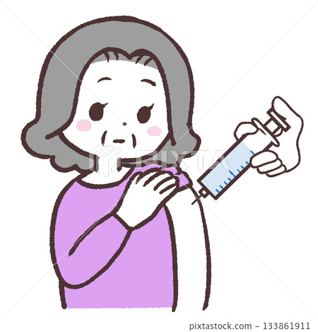 Illustration of a senior woman getting an injection 133861911