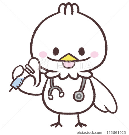 Illustration of a white bird holding an injection 133861923
