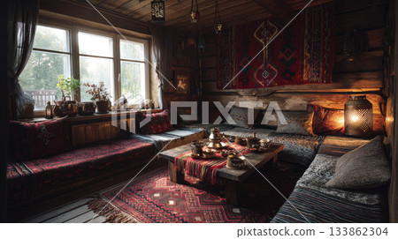 Interior of a cozy room in ethno style 133862304