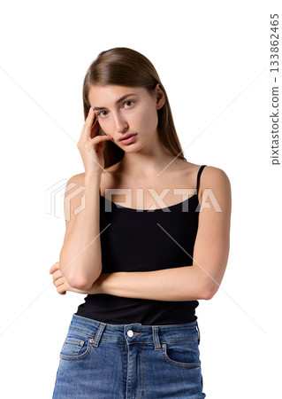 Slavic beauty in black top posing confidently 133862465