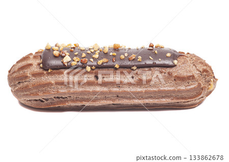 Delicious eclairs with chocolate isolated on white Delicious eclairs with chocolate isolated on white 133862678