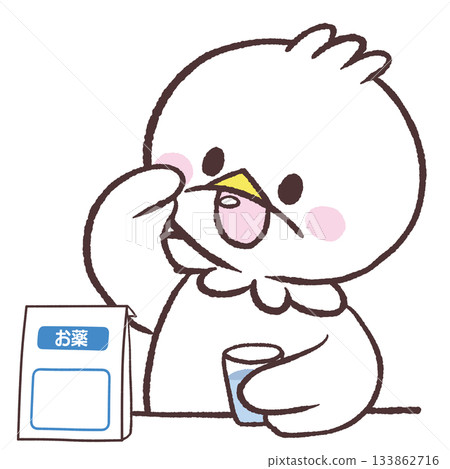 Illustration of a white bird taking medicine Illustration of a white bird taking medicine 133862716