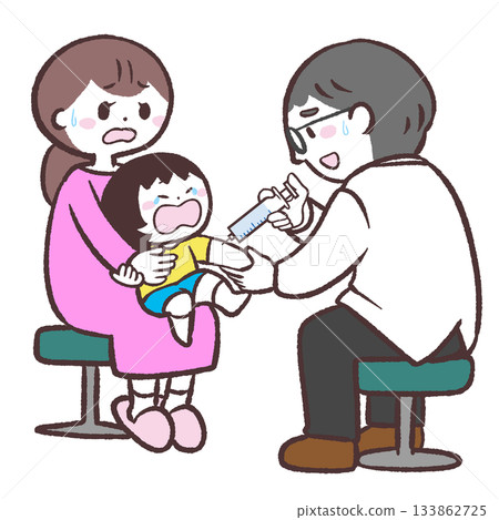 Illustration of a child who dislikes injections 133862725