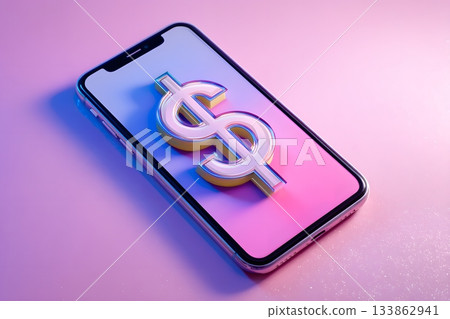 Dollar sign on phone screen represents digital money concept 133862941