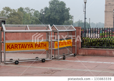 India, Police Barrier in a New Delhi Street India, Police Barrier in a New Delhi Street 133863339