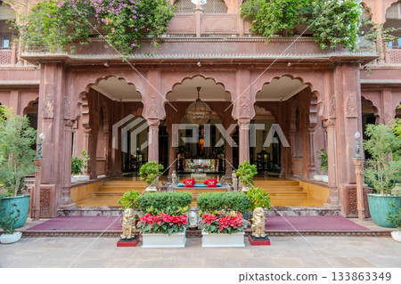 India, Entrance to the Narendra Bhawan Bikaner luxury hotel in Bikaner 133863349