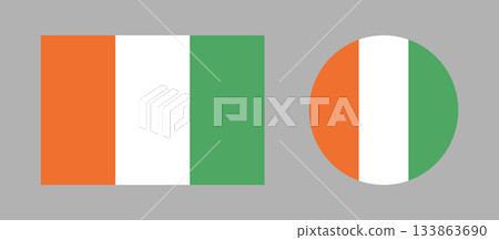 Flag of Republic of Ivory Coast. Simple circle, rectangle button, badge, icon flag. Set of Ivory Coast national flat round, rectangular flag backgrounds. Flag of Republic of Ivory Coast. Simple circle, rectangle button, badge, icon flag. Set of Ivory Coast national flat round, rectangular flag backgrounds. 133863690