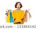 A person is holding many shopping bags filled with beauty products. 133864142