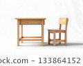 A wooden kid desk and chair set waits for use, ready for lessons. 133864152
