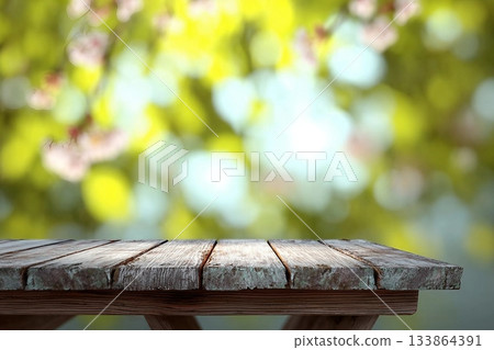Spring background with wooden floor Spring background with wooden floor 133864391