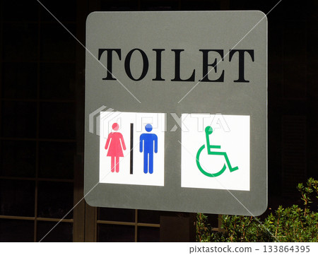 Men's and women's wheelchair accessible restroom sign (stainless steel look) 133864395