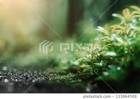Spring background Green Forest plant With Sunlight 133864508