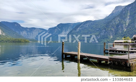 Hallstatt, Austria - July 27 2023: Beautiful Hallstatt Lake Hallstatt, Austria - July 27 2023: Beautiful Hallstatt Lake 133864683