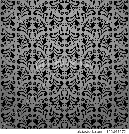 Flower pattern. Seamless gray and black ornament. Graphic vector background Flower pattern. Seamless gray and black ornament. Graphic vector background 133865372