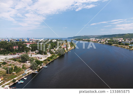 Asparuhovo canal, aerial view taken on a sunny day. Varna, Bulgaria 133865875