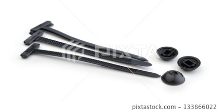 Plastic zip ties isolated on white. Plastic zip ties isolated on white. 133866022