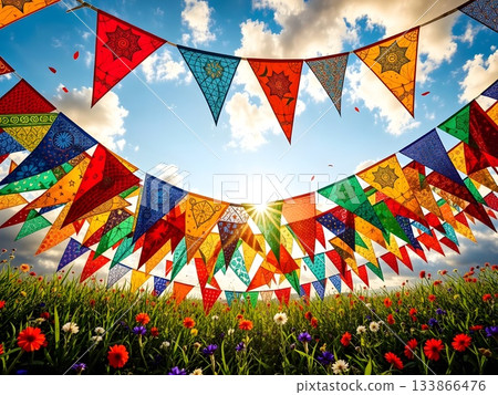 colorful flags on the field 133866476