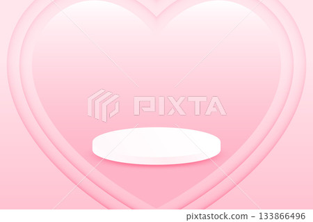 white podium stage in heart shape box on pink background vector illustration template for love theme valentine sale pomotion poster 133866496