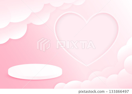 pink podium and heart shape box in pink cloud background vector illustration template for love theme valentine sale pomotion poster 133866497