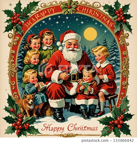 Happy Father Christmas with smiling children Happy Father Christmas with smiling children 133866842