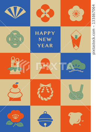 Checkered and auspicious postcards 133867064