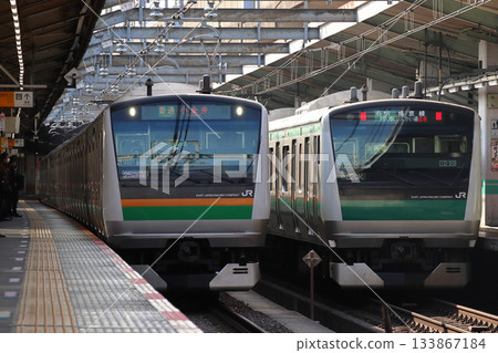湘南新宿線和埼京線的E233系列列車抵達赤羽站 133867184