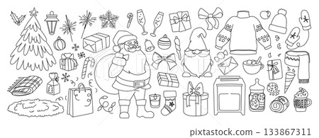 Christmas doodle line art set Christmas doodle line art set 133867311